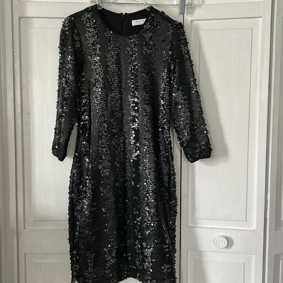 HUNTER BELL Black Sequin Sheath Dress 3/4 Sleeve - Size 6 - Picture 4 of 10